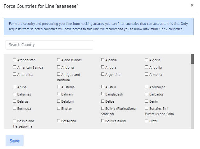 Force Countries Firewall Country Selection